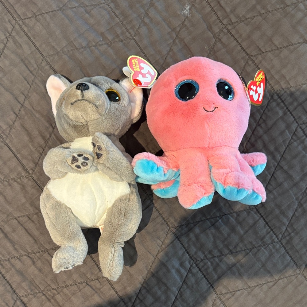 Beanie Babies Gray and Pink Plush Toy Set